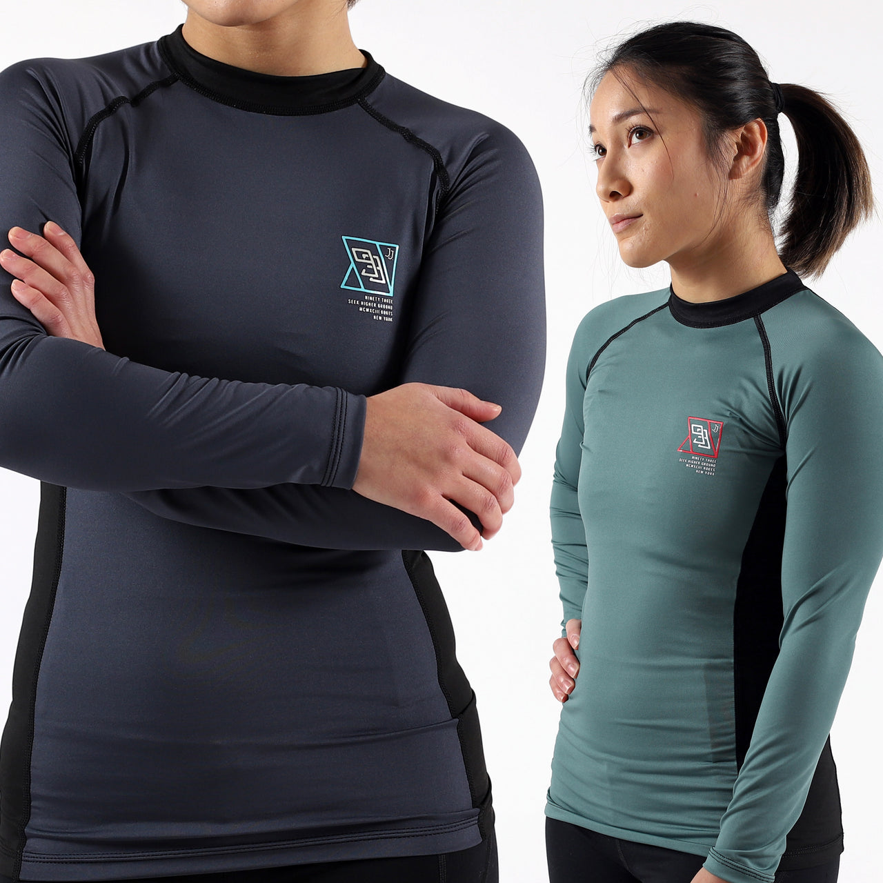 93brand Standard Issue Women's LS Rash Guards 2-PACK (Sage Green, Slate Grey)