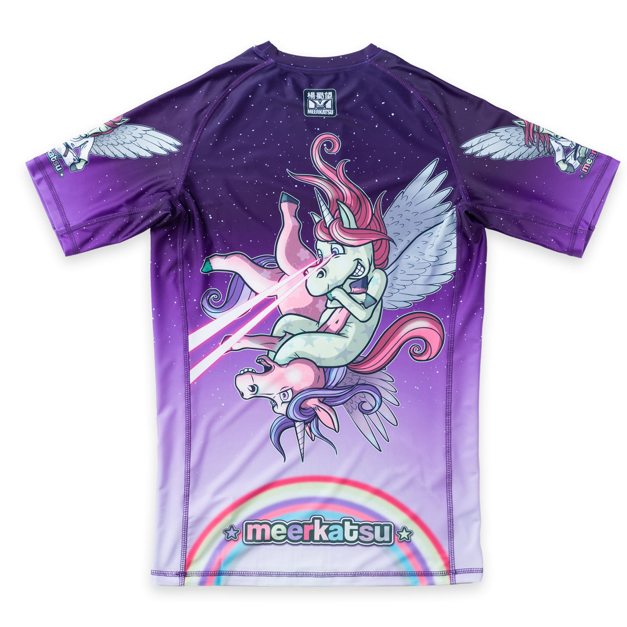 Meerkatsu "Laser Beam Flying Jitsunicorn" Short Sleeve Rash Guard