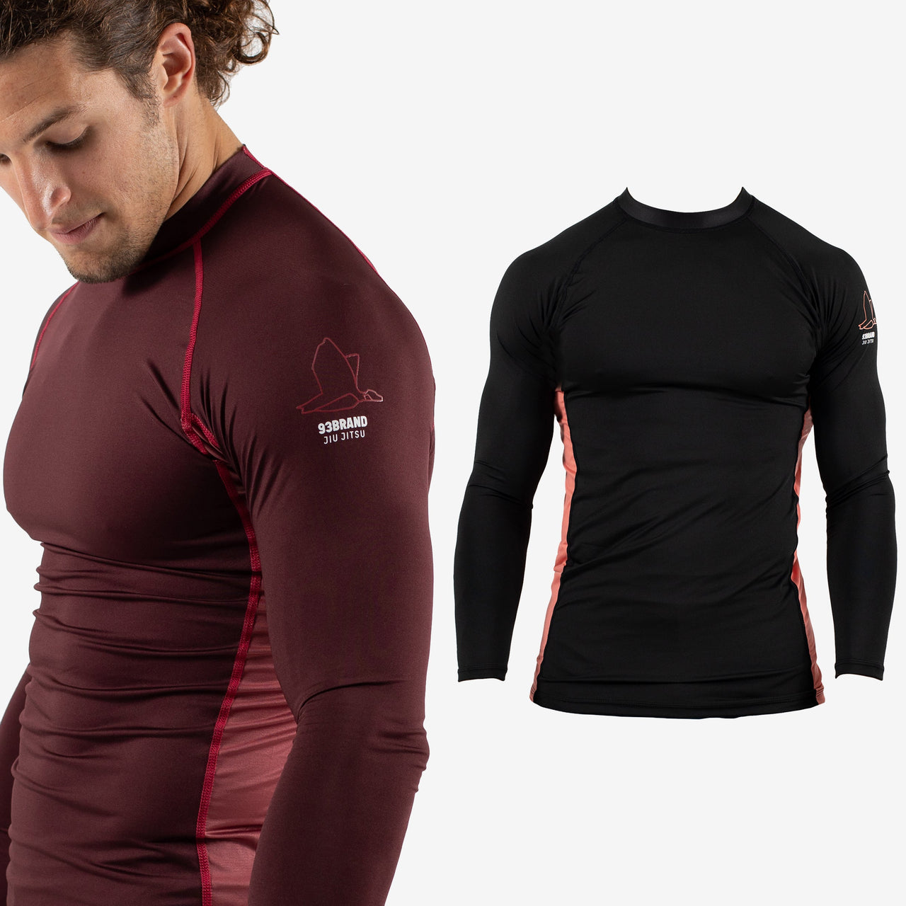 93brand Standard Issue L/S Rash Guards 2-PACK (Burgundy, Black)