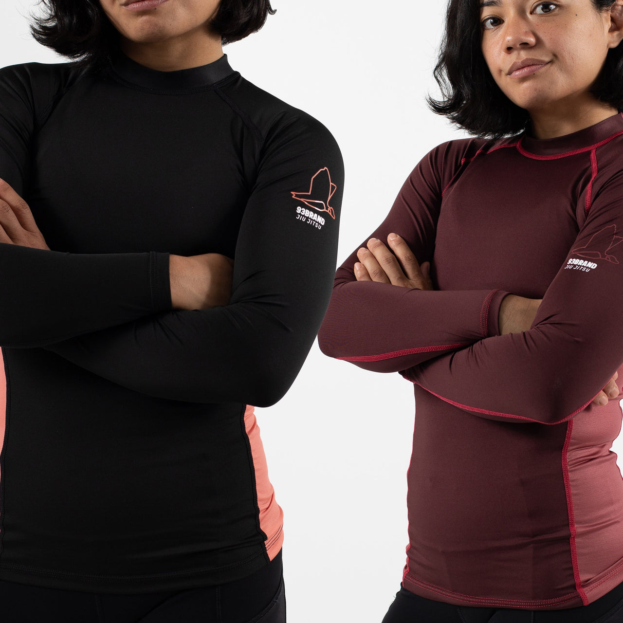 93brand Standard Issue Women's LS Rash Guards 2-PACK (Burgundy, Black)