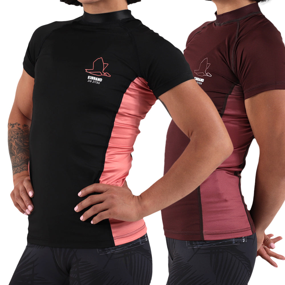 93brand Women's Standard Issue S/S Rash Guards 2-PACK (Burgundy, Black)