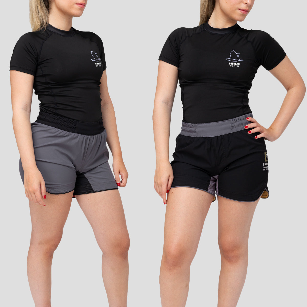 93brand Standard Issue Grappling Shorts Women's 2PACK - Black/Yellow & Grey/Red