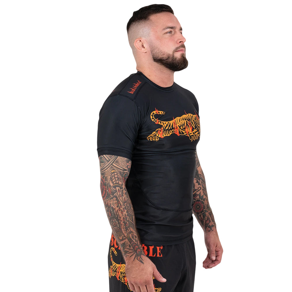 Scamble Burning Tiger Rash Guard Mens