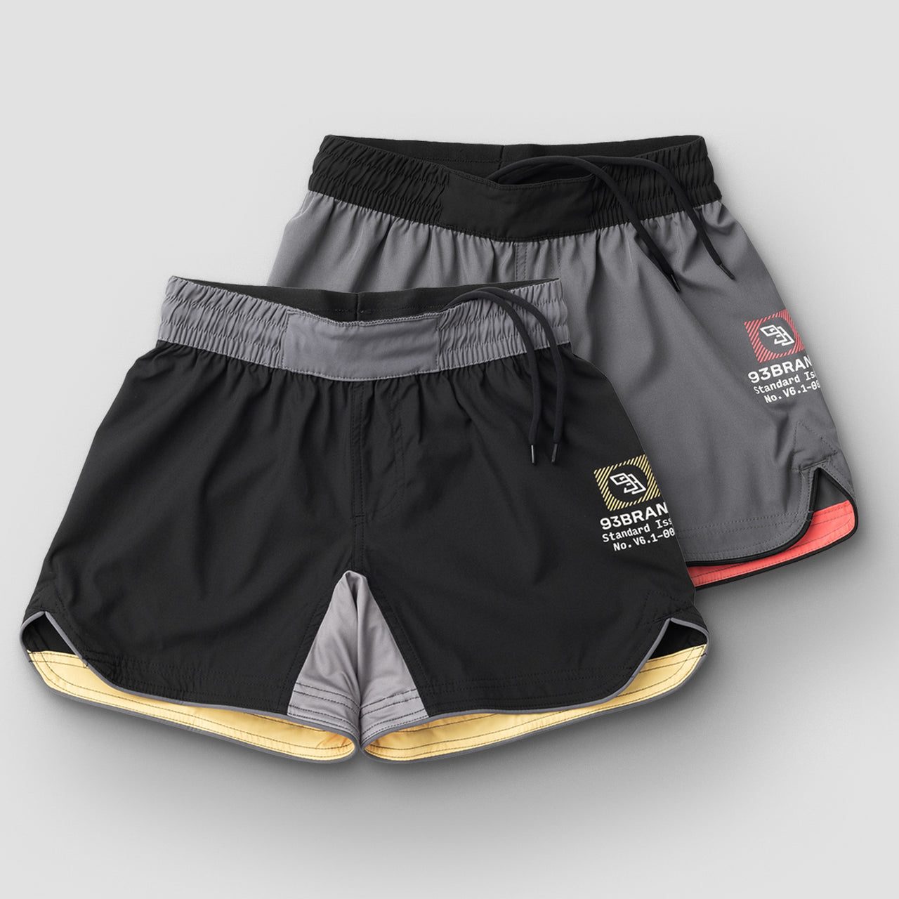 93brand Standard Issue Grappling Shorts Women's 2PACK - Black/Yellow & Grey/Red