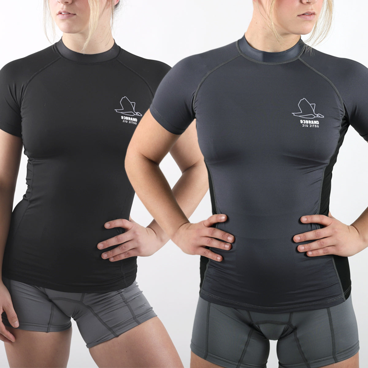 93brand Standard Issue Women's S/S Rash Guard 2-PACK (Black, Smoke Grey)